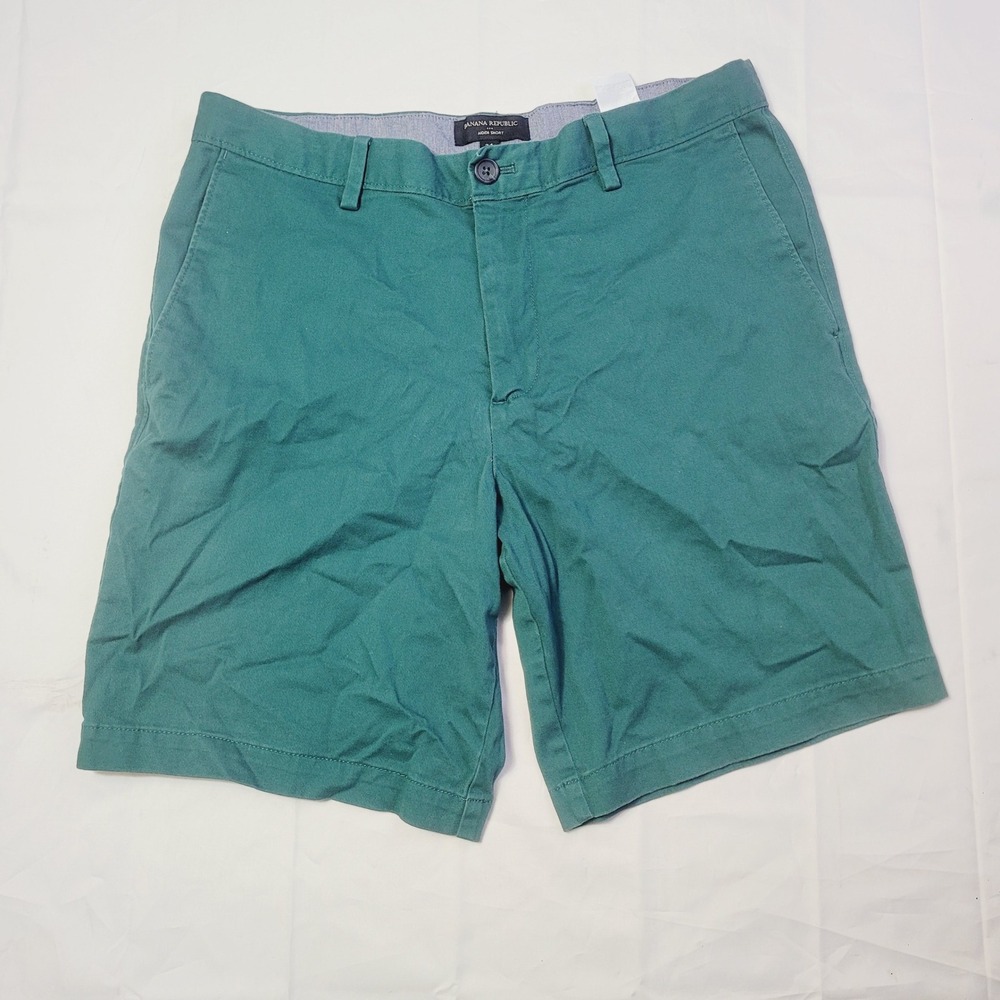 Banana Republic Men's Aiden Shorts Size 34 Green Chino Casual Cotton Blend C02